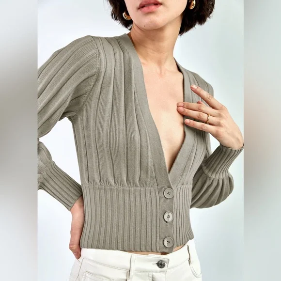 Aritzia Wilfred Cardigan XS Wool Blend Gray Beige - Picture 2 of 9